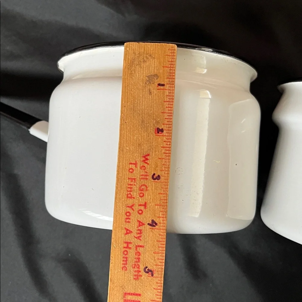 Vtg White W/Black Trim Enamelware Double Boiler Farmhouse Chic *NO LID*